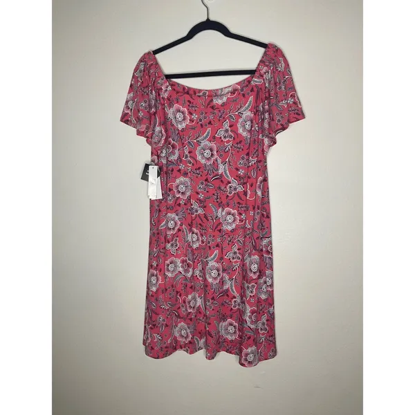 Signature by Bobbie Brooks Coral Floral Print Dress Plus Size 1X‎ Short Sleeve - Image 3