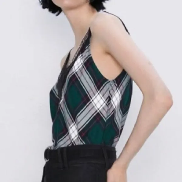 ✨ ZARA plaid lace cami tank top green✨ - Image 4