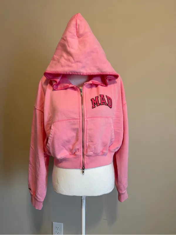 NWT Mad Happy X Gap Pink full size cropped hoodie size large limited edition - Image 7