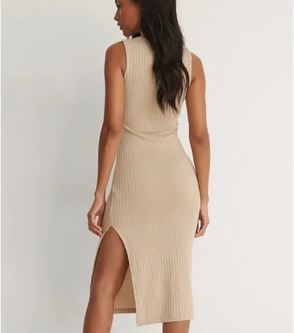Nakd Beige Ribbed Mock Neck Midi Dress - Image 5