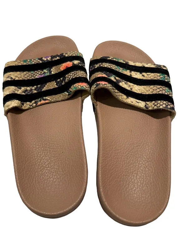Cute Women’s Slide Sandals in Taupe with Snake-Print Straps - Image 5