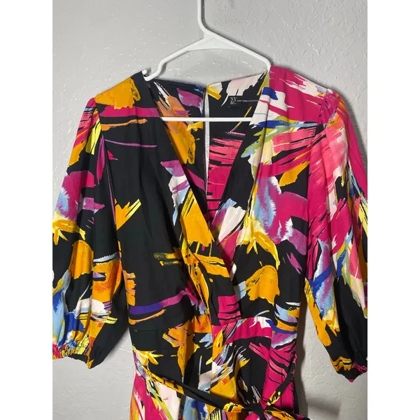 New York & Company 3/4 sleeve wrap dress colorful abstract print Sz L Boho - Image 3