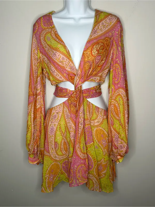 Zara Paisley Cutout Boho Mini Dress‎ With Balloon Sleeves Size M NWT - Image 5