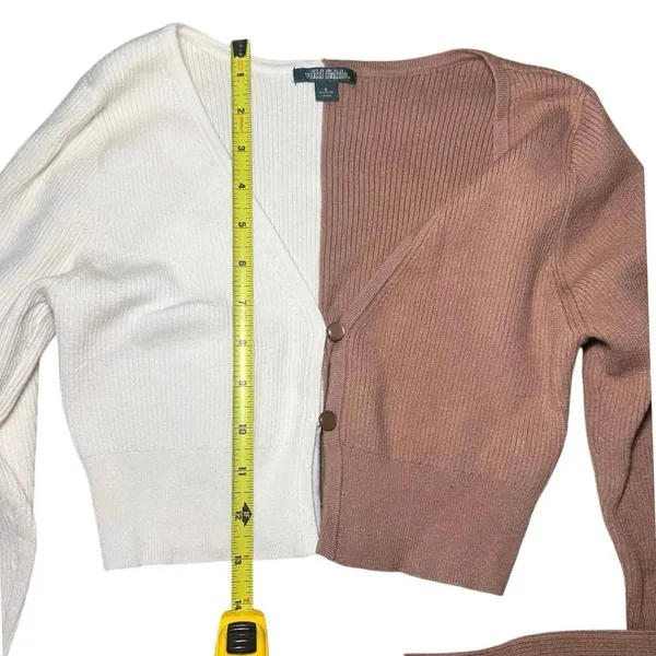 Wild Fable Color Block Crop Cardigan Soft Rib Knit Coquette Sweater S Cream - Image 5