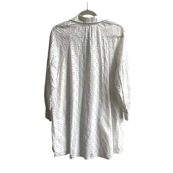 Zara Eyelet Mini Dress Womens Large White Boho Coastal Cotton‎ Tunic Embroidered - Image 5