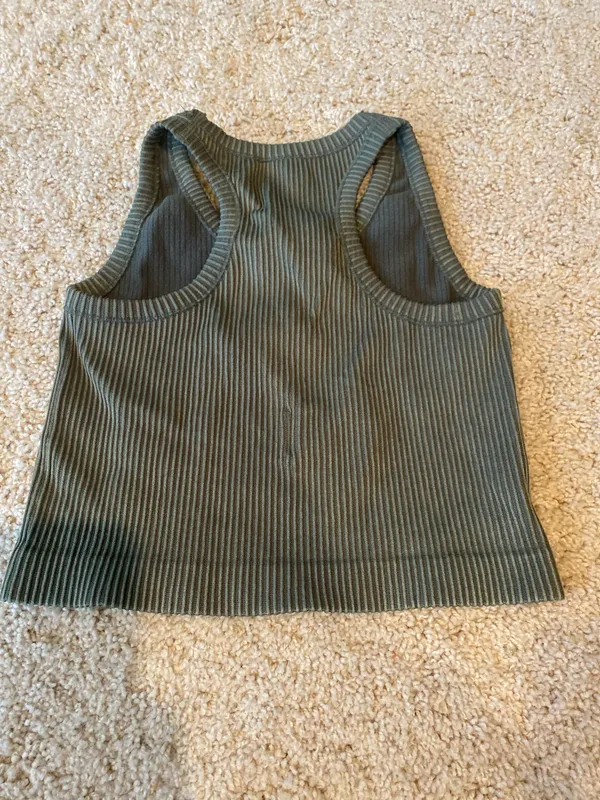 Army Green Ribbed Crop Tank Top - Image 2
