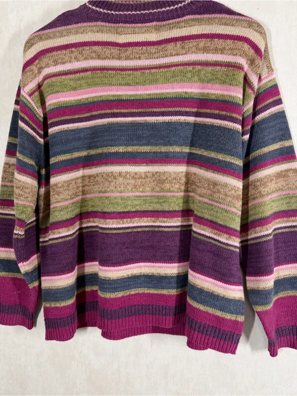 Tiara International Vintage Mock Neck Knit Sweater Grandma in Multi Stripe X - Image 6