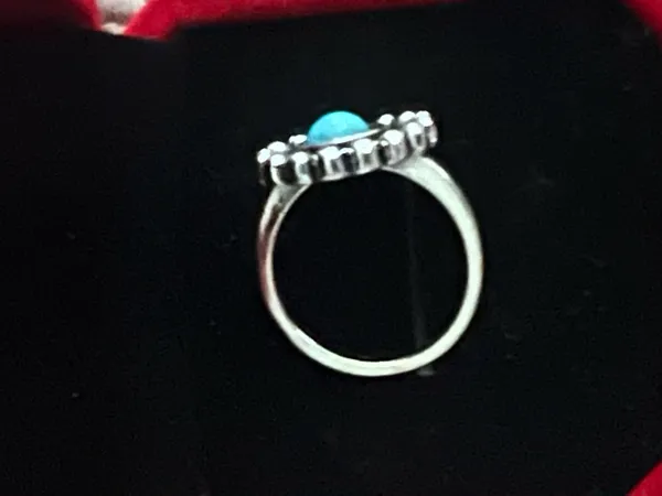 Women’s Stainless Steel Silver Aztec Faux Turquoise Embellished Ring Size 6 - Image 2