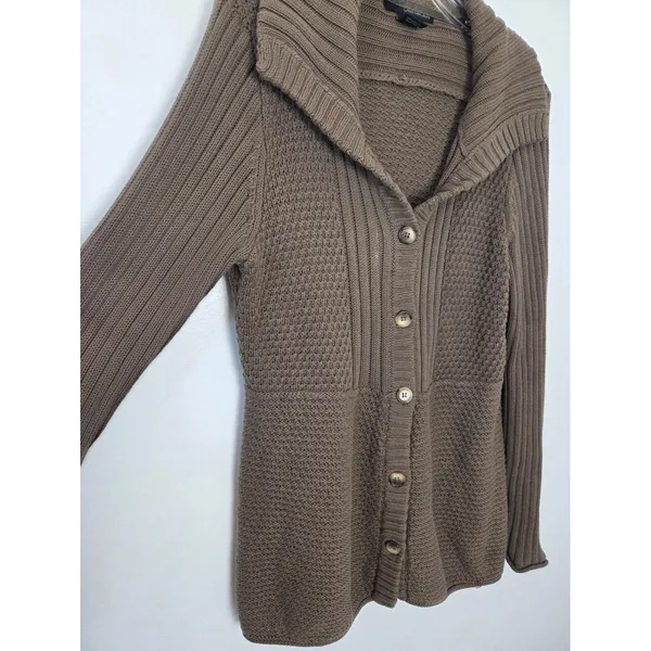Calvin Klein Olive Green Knit Cardigan Sweater Ribbed Cozy Preppy Academia Large - Image 3