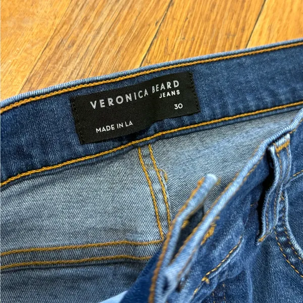 Veronica beard Carson ankle flare high rise jeans in washed oxford blue denim 30 - Image 5