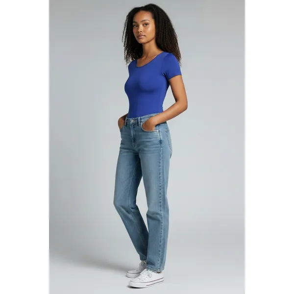 Scoop Womens Bodysuit Size S Blue Crew Neck Seamless Fitted Snap Stretch Soft - Image 4