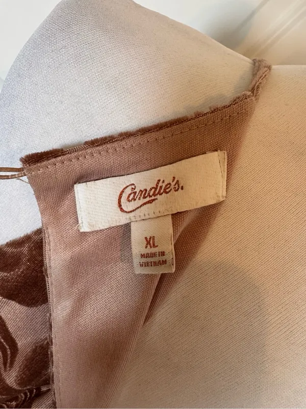 Candie’s Velvet Rose Mini Dress XL Blush Pink Burnout Floral Party Cocktail - Image 7