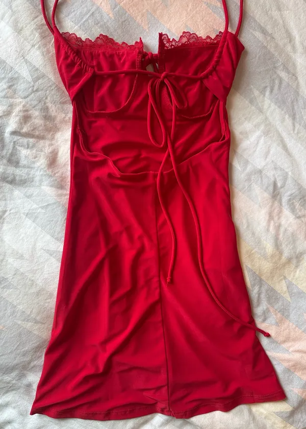 Red Lace Trim Strappy Mini Dress XS - Image 8
