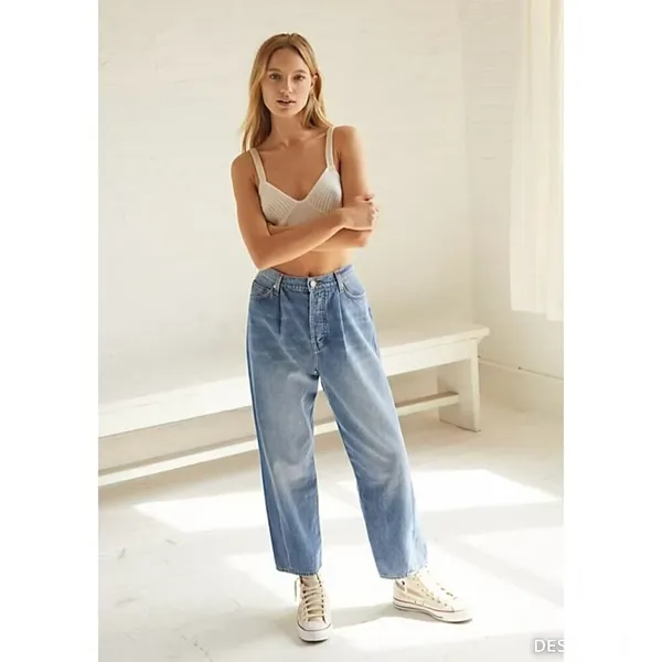Sandrine Rose Fred Pleated Tapered Jeans Free People 24 Cotton Boho Slouchy Chic - Image 10