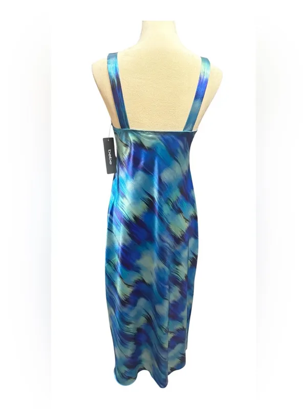 bebe Women's Blue Multi Watercolor V-Neck Maxi Dress Size S NWT Made in USA - Image 12