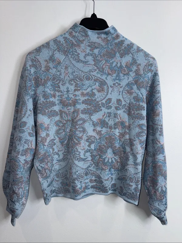 By Anthropologie blue paisley metallic Beatriz mock neck sweater size medium - Image 6