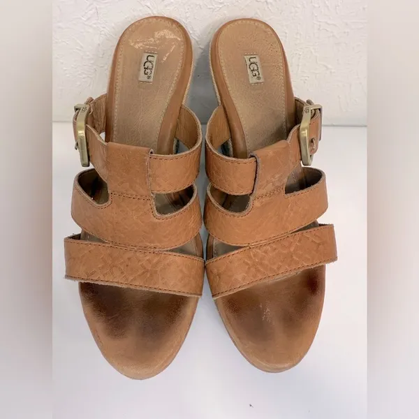 UGG Hedy Embossed Leather Espadrille Wedge Sandals 7.5 VGUC - Image 2