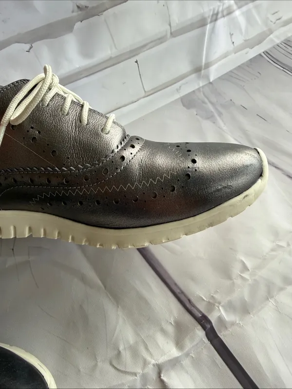 Cole Haan Zero Grand Women's Grey Metallic Wingtip Sneakers with White Soles - Image 12