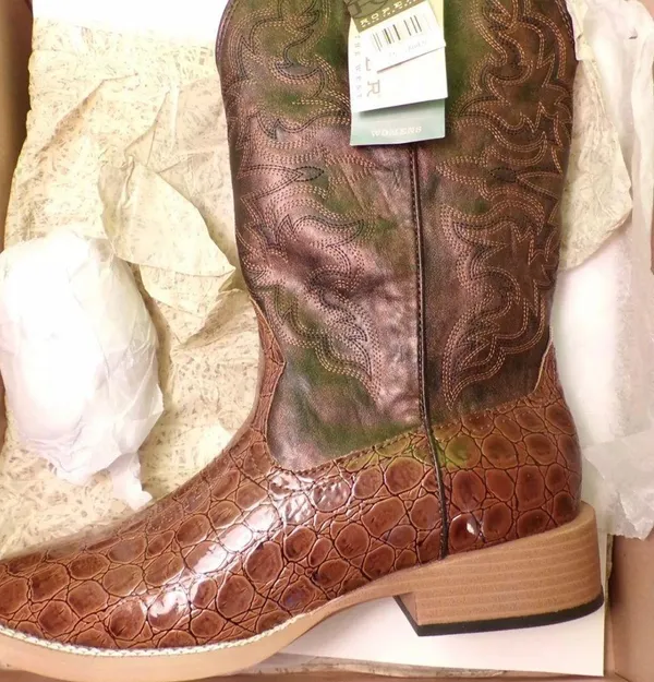 Roper Brown Croco Vamp Brown Shaft Western Boots Size 7.5 New Gift - Image 8