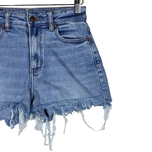 American Eagle Mom Jean Shorts Medium Wash Denim Boho Distressed Frayed Size 00 - Image 3