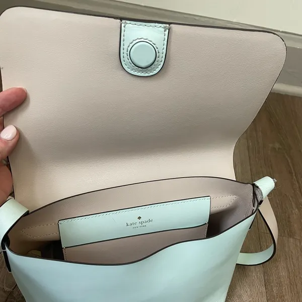 Kate Spade Mint Teal Blue Leather Crossbody Bag Purse ~ Fold over Magnetic - Image 11