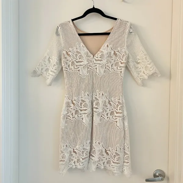 Lulus Sweet Messages White Embroidered Lace Half Sleeve Mini Dress Size S - Image 9