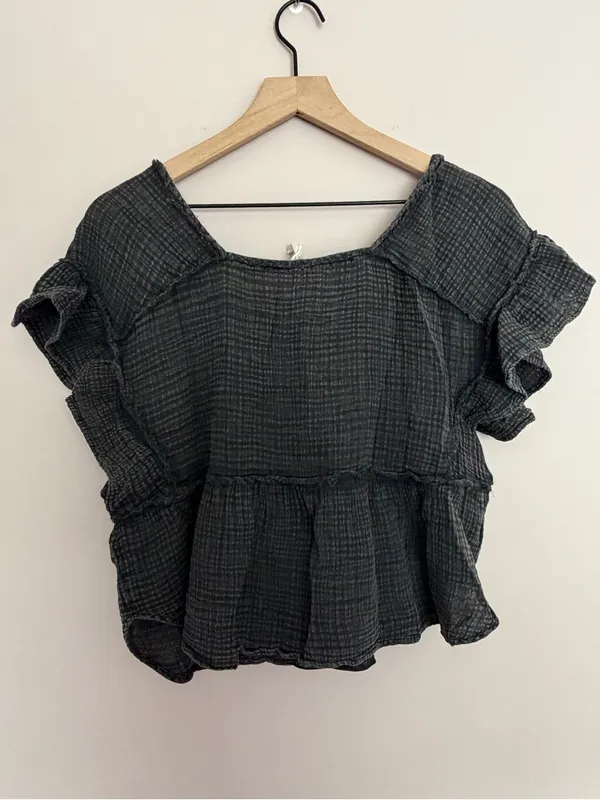 Daily Practice Anthropologie Kaveri Gauze Charcoal Top Medium - Image 3