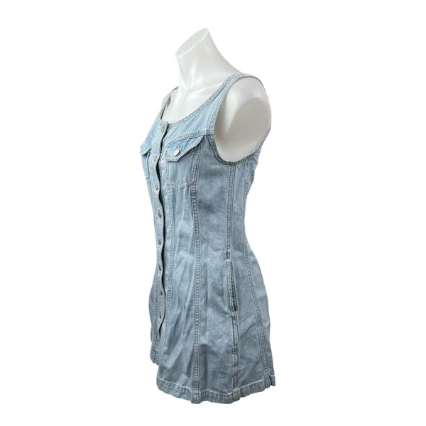 Madewell Women's Blue Seamed Sleeveless Button Down Mini A-Line Denim Dress Sz 4 - Image 3