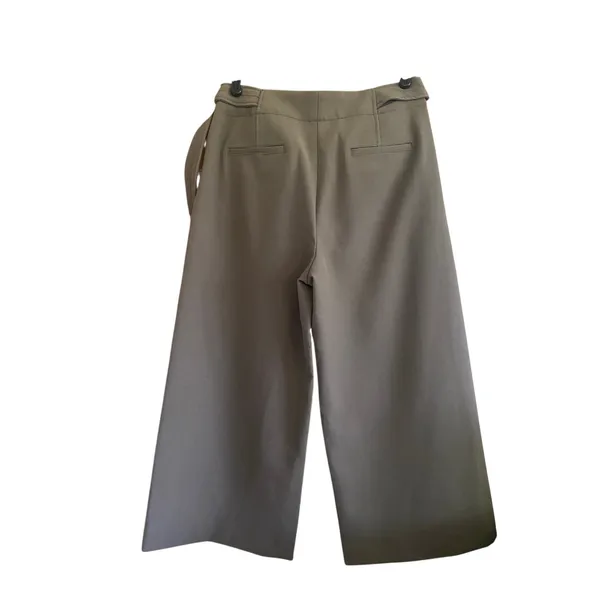 Zara Cropped Olive Belted Culotte Trousers Size Small - Image 5