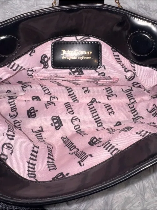 Juicy Couture Black Overstated Patent Leather Gold Monogram chain purse bag y2k - Image 6
