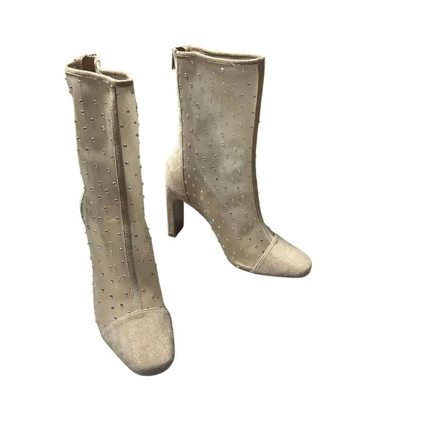Lulus Samella Light Nude Suede Rhinestone Mesh Mid-Calf Boots - Image 3