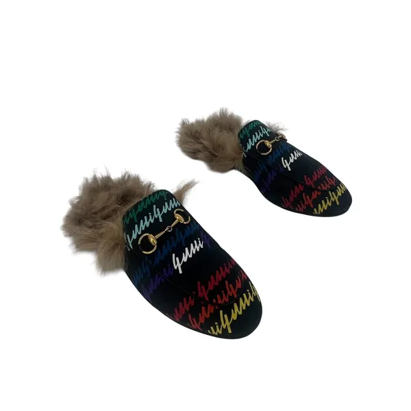 Gucci Garden Princetown GG‎ Cloth Fur Lined Mule Slippers 36 - Image 4