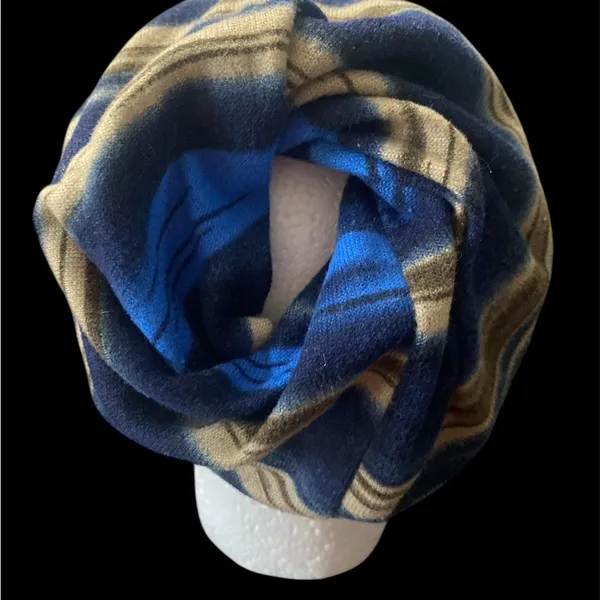 Blue Striped Beanie with Ponytail Hole - Image 2