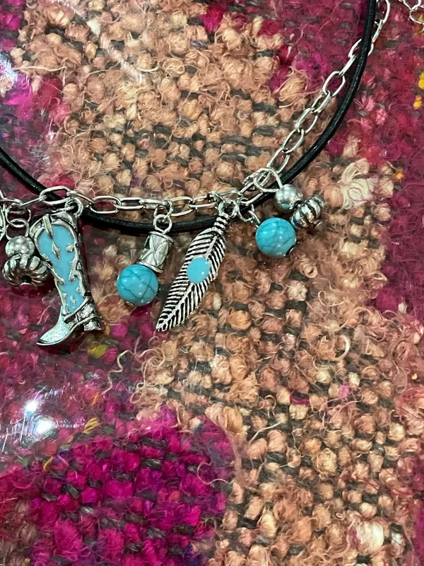 Silver and Turquoise Charm Bracelet Blue - Image 9