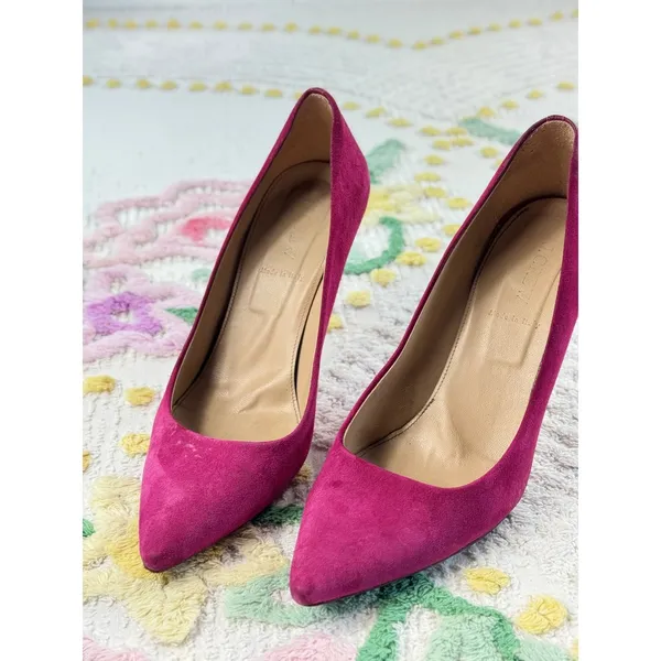 J.Crew Magenta Pink Suede Pointed Toe Stiletto Pumps Made in Italy Size‎ 8.5 - Image 2