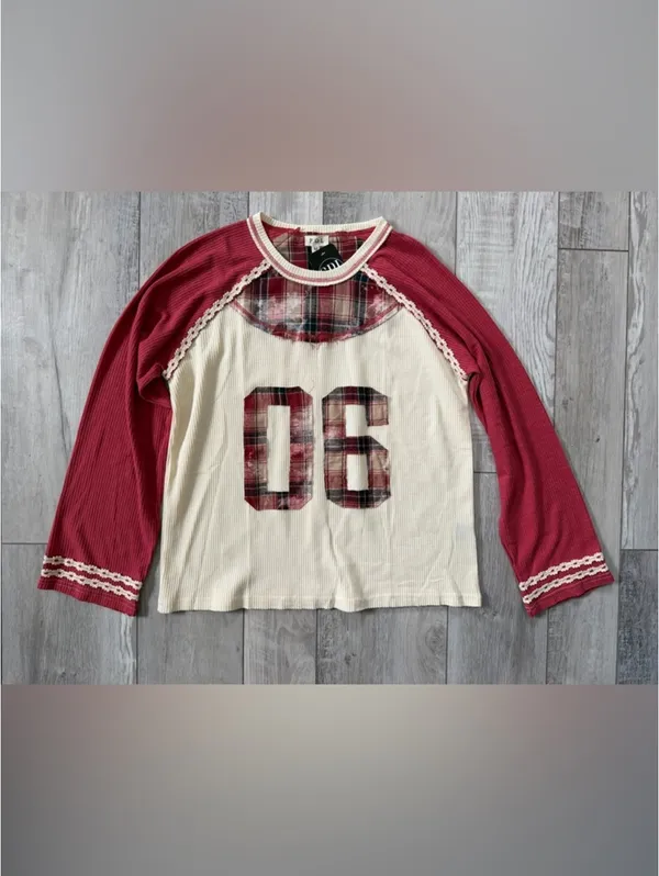 NWT POL Varsity Waffle Knit Raspberry # Thermal Plaid Patchwork size medium - Image 7
