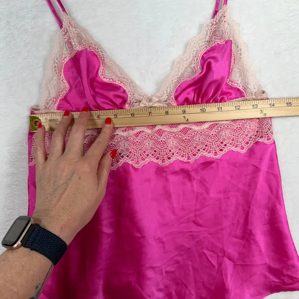 Victorias Secret M Babydoll Camisole Pink Lace Trim Satin Bow Y2K Coquette Silky - Image 8