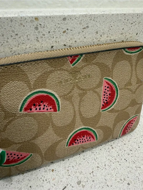 🍉Coach Corner Zip Wristlet in Signature Canvas w/Watermelon Print🍉 ~ EUC - Image 2