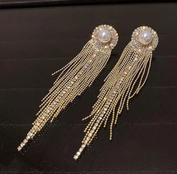 Tassel gold earring statement chandelier sexy party new - Image 2