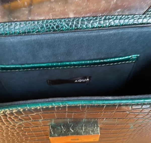 Emerald green crocodile embossed leather handbag - Image 2