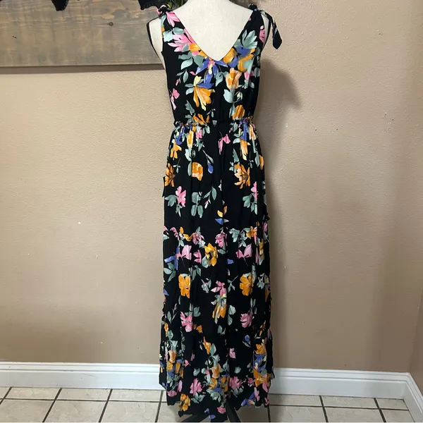 Lulus Beloved Bae Black Floral Print Tie-Strap Tiered Maxi Dress - Image 5