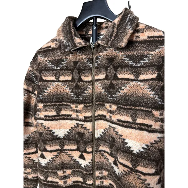 Black Mountain Outdoor Southwestern Fleece Jacket Brown Geometric Zip Womens M - Image 2
