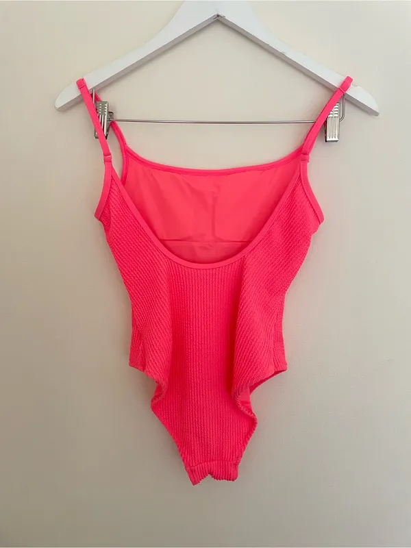 Aerie Crinkle Scoop One-Piece Swimsuit in Neon Coral Pink XS - Image 6