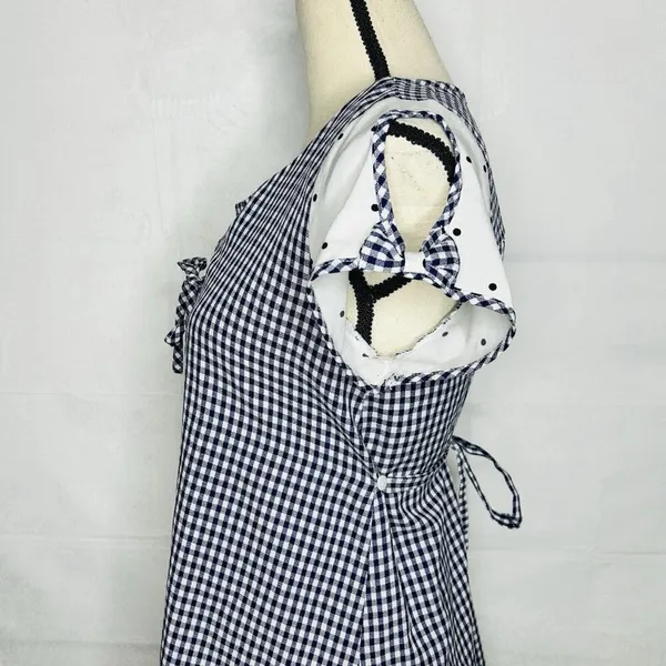 Zara Dress Size M Blue White Gingham Check Shift Short-Sleeve Tie Back - Image 7