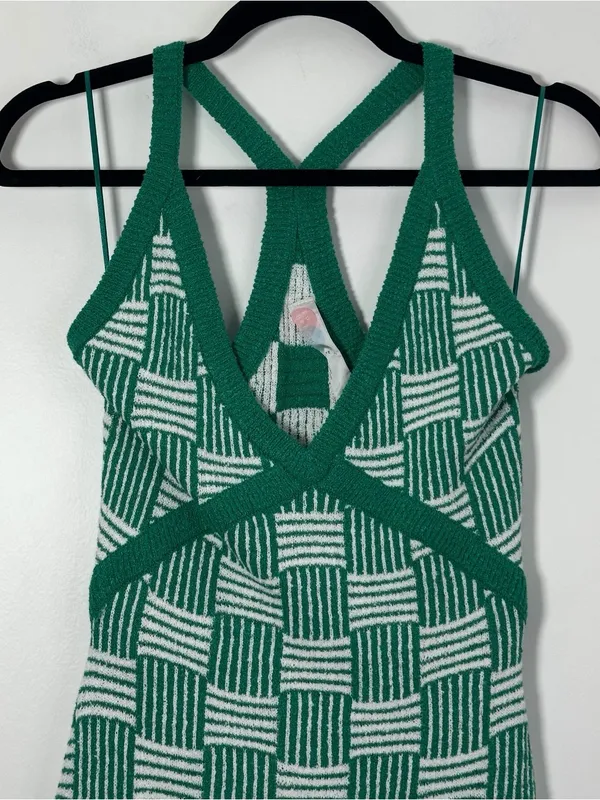 Free People Beach Women’s Green & White Terry Knit Mini Dress Size Small Boho - Image 3