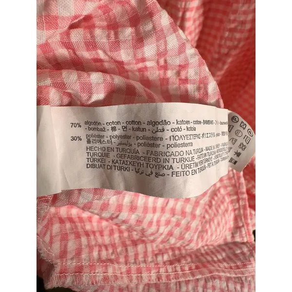 Zara Dress‎ Womens Medium Pink Gingham Smocked Waist Midi Summer Cotton - Image 7