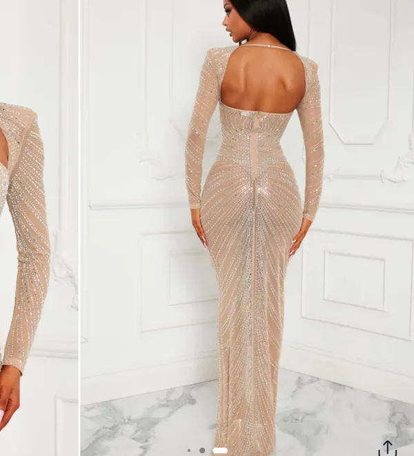 Embellished Maxi Dress- Nude - Image 3
