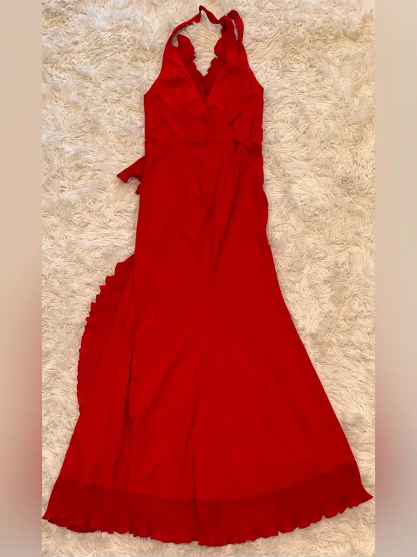 NEW Dress The Population Kathleen Ruffle Halter Gown with Train Rogue Red Sz S - Image 10
