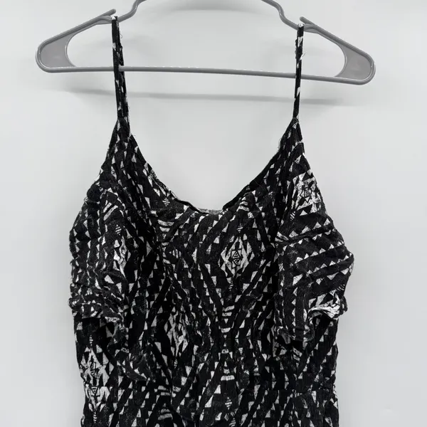 Y2K Mudd Black &‎ White Geometric Print Sleeveless Front Slit Maxi Dress Sz XL - Image 2