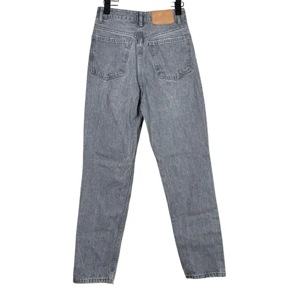 ZARA Straight Leg High Waisted Distressed Jeans Raw Hem 2 Rinsed Black #3900 - Image 5